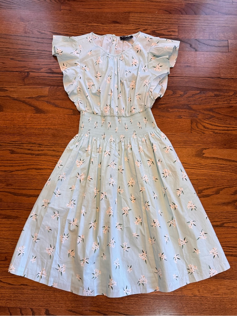 Kate Spade Light Blue Floral Smocked Waist Flutter Dress NWT